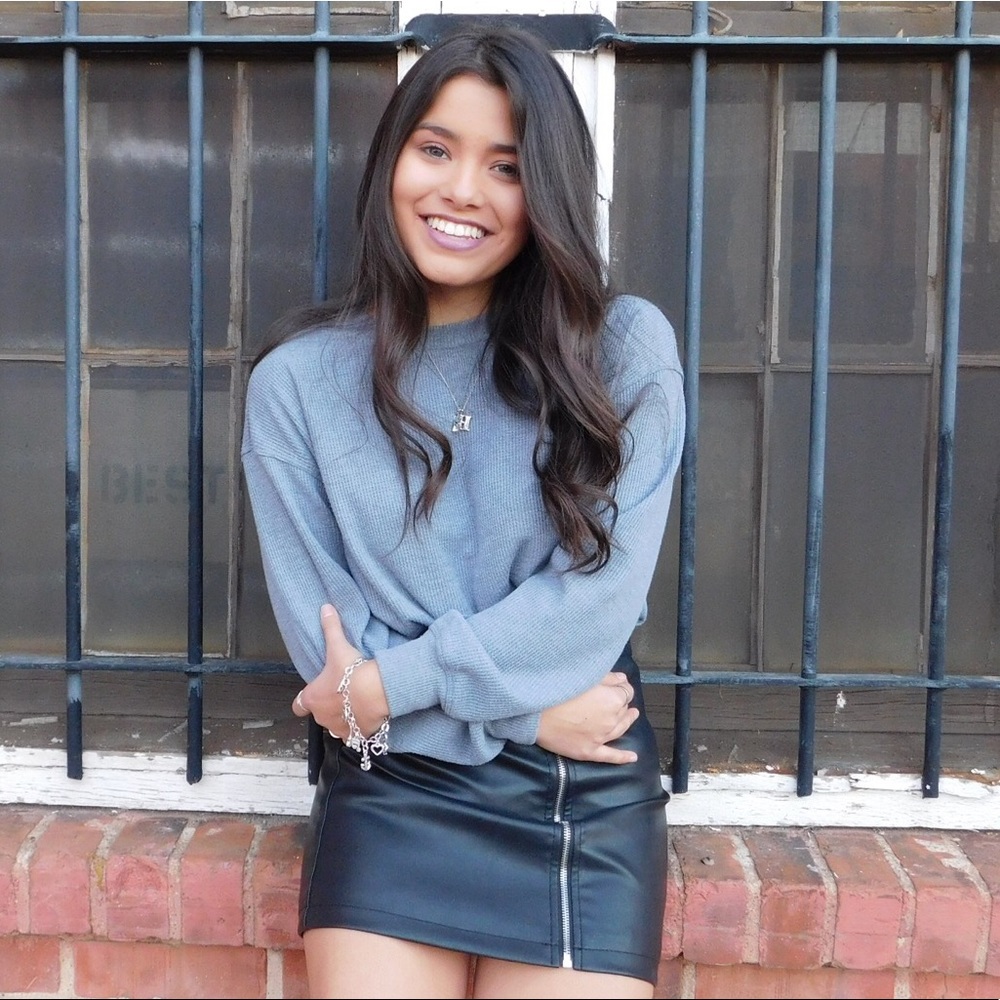Black leather skirt.